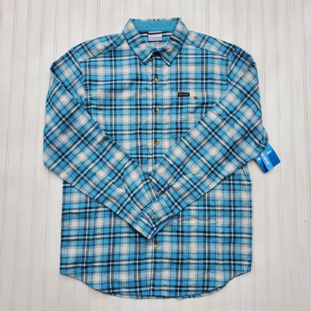 Columbia Mens Blue Plaid Flannel Long Sleeve Button Down Shirt AM3753 Small
